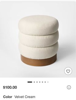 Round Tiered Ottoman Velvet Cream Wood Base