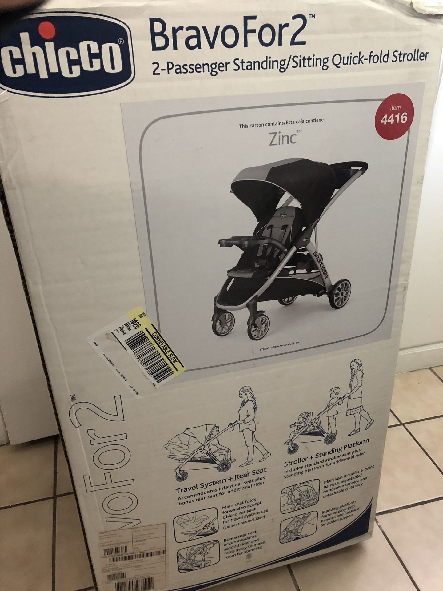 Chicco Bravo For 2 Double Stroller Zinc NEW