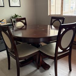 Round Wood Dining Table + 4 Chairs