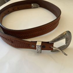 TONY LAMA Western Leather Braided belt Size 42 silver buckle Belt vintage  Gently preloved please review the photos for condition/ wear 