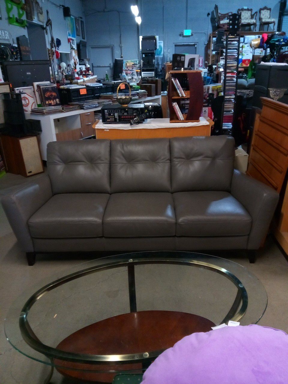 Gray leather sofa like new