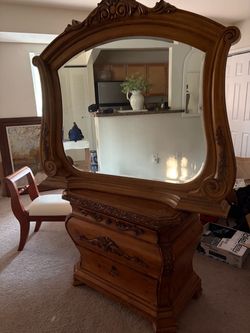 Ornate Wood Dresser with Mirror