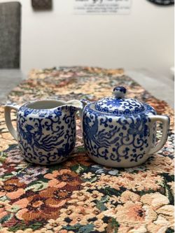 Pre-WWII Japan Phoenix Bird Flying Turkey Creamer & Lidded Sugar Set