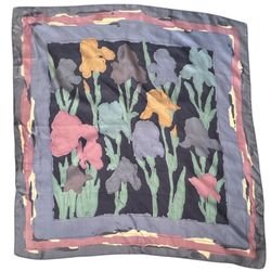 Vintage Liberty Of London ALL Silk Scarf Multicolor Black Floral Irises 34 1/2” Square Hand Rolled 