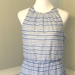 Sleeveless Navy Blue And Light Blue Striped Dress (small)