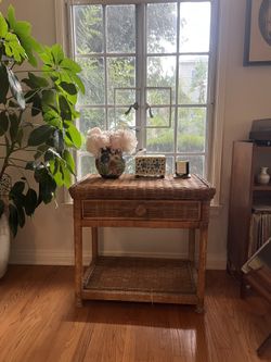 Gorgeous Vintage Rattan Side Table / Nightstand