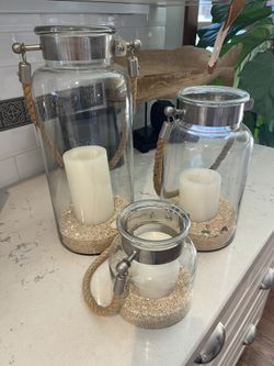Set Of 3 Pottery Barn Glass Lanterns