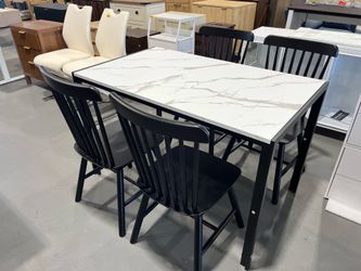 New -New- Faux Marble Top Four Leg Dining Set with 4 Wooden Chairs