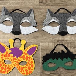 🐺🦒🐲  Kids Felt Face Masks: Wolves, Giraffe, Monster (brand new)