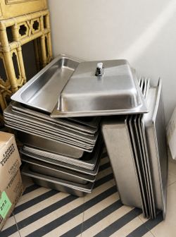 Restaurant & Catering Equipment Lot - Stainless Steel Pans etc