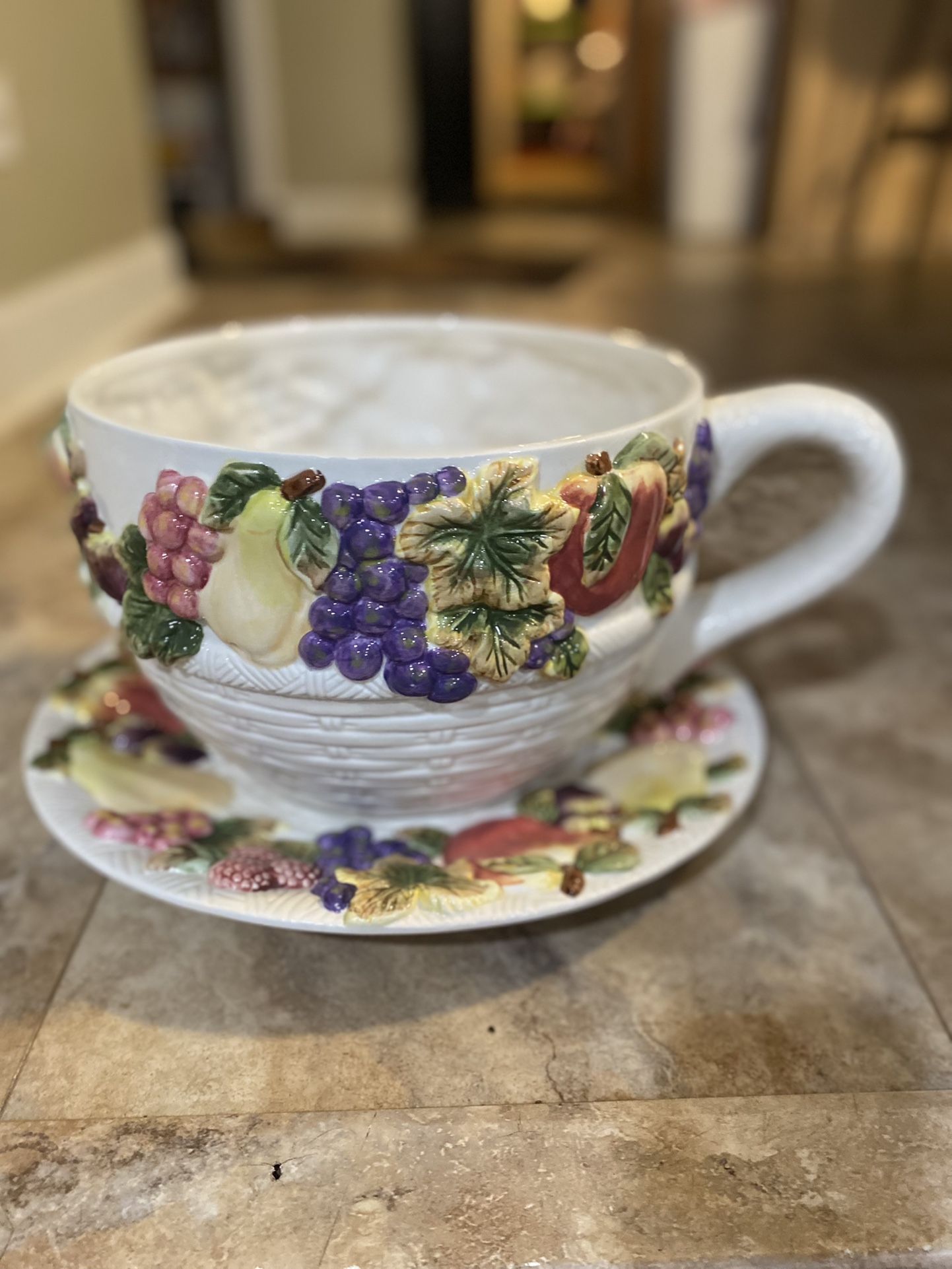 BAUM BROTHERS CORNUCOPIA STYLE EYES OVERSIZED CUP & SAUCER PLANTER W/ UNDERPLATE