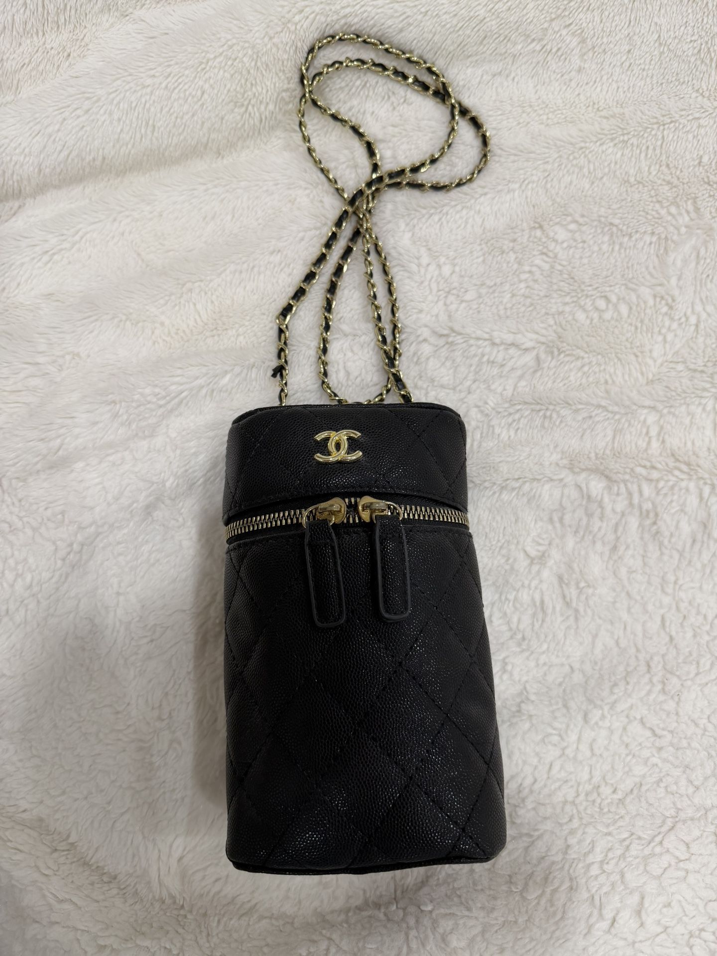 CC Crossbody Phone Case Purse Quilted Black Gold