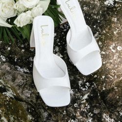 Preslie White Satin High Heel Slide Sandals For Sell