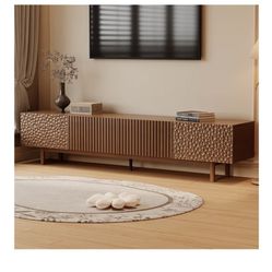 86.61" Mid-Century Modern TV Stand, Walnut Center for TVs Up to 85", Media Console with 4 Doors & Large Storage, Sturdy(Build)