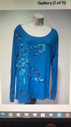 Gaiam Women Blue Turquoise/Black 1/2 Star Design Harmony Long Sleeve Yoga Tee XL