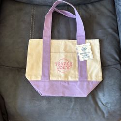New With Tags Trader Joe’s Purple Lavender Mini Pastel Canvas Tote Bag 
