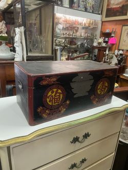 Vintage Asian wood trunk chest