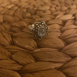 Boho Sterling Silver Flower Moonstone Ring