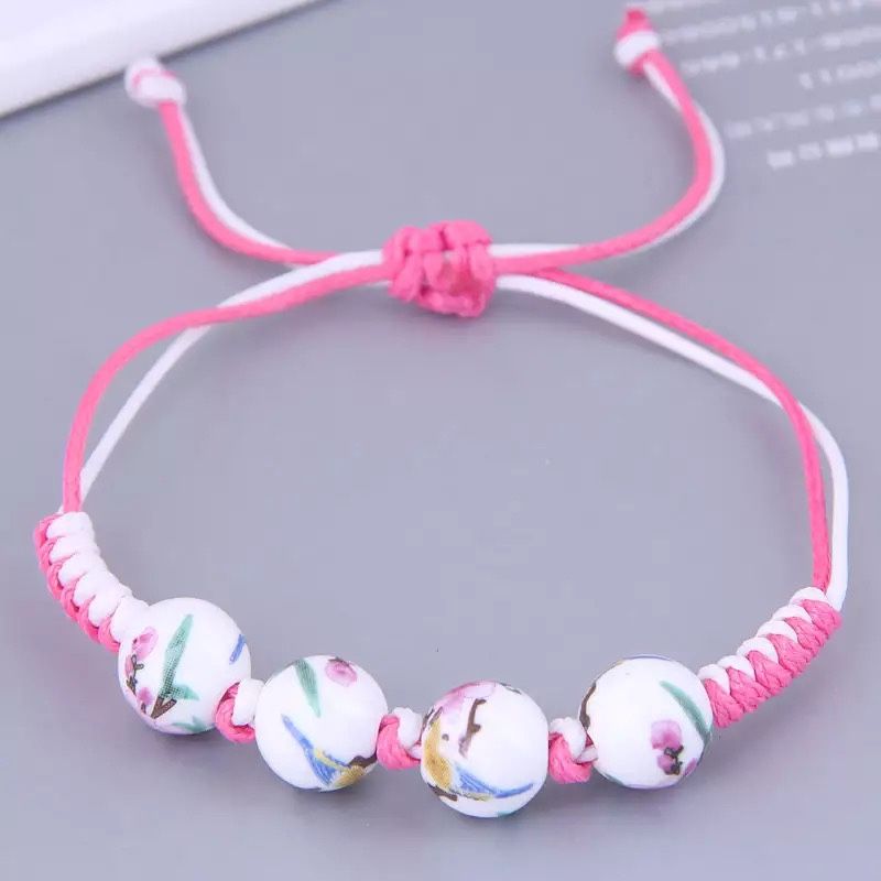 Woven ceramic bracelet with beads for women(PINK)