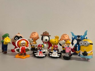 Vintage/Collectible Fast Food Toys Lot - Super Mario, Peanuts, Despicable Me & More