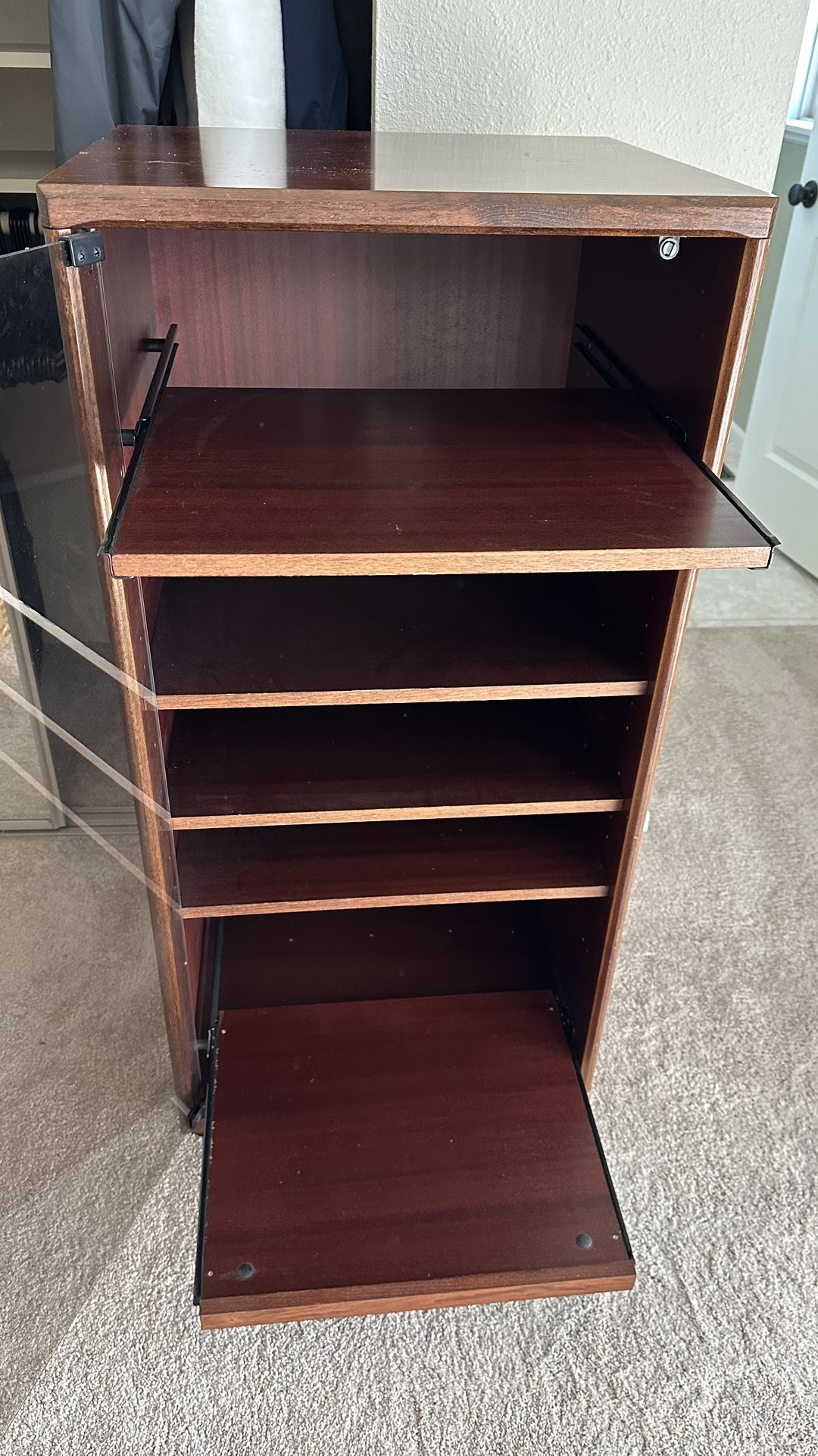 Wood Cabinet Tower With Glass Door