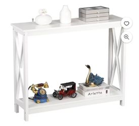 2-Tier Narrow Console Table Modern Indoor MDF Entryway Sofa Table White
