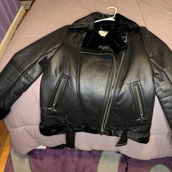 BCBG Black Lather Fur Lined Coat 