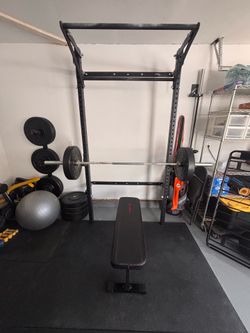 PRx Fold-In Wall-Mounted Squat Rack + Pull-Up Bar + Flat Bench