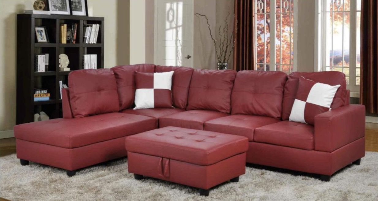 New Red Leather Sectional Sofa Set