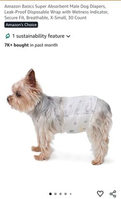 Amazon Basics Super Absorbent Male Dog Diapers, Leak-Proof Disposable Wrap with Wetness Indicator, Secure Fit, Breathable, X-Small, 30 Count