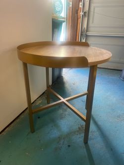 22”H Round Wood Accent Table with Gold Legs