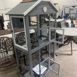 65in Outdoor Bird Aviary with Wheels,Wooden Bird Cage Indoor Finches Cage Flight cage Wire Mesh,Easy Clean Tray Perches Nest Feeder