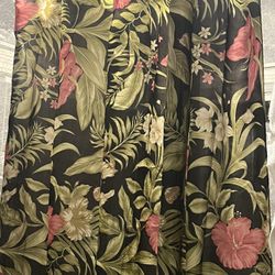 Tropical Shower Curtain 🌺 Red & Gold Hibiscus 🌺 