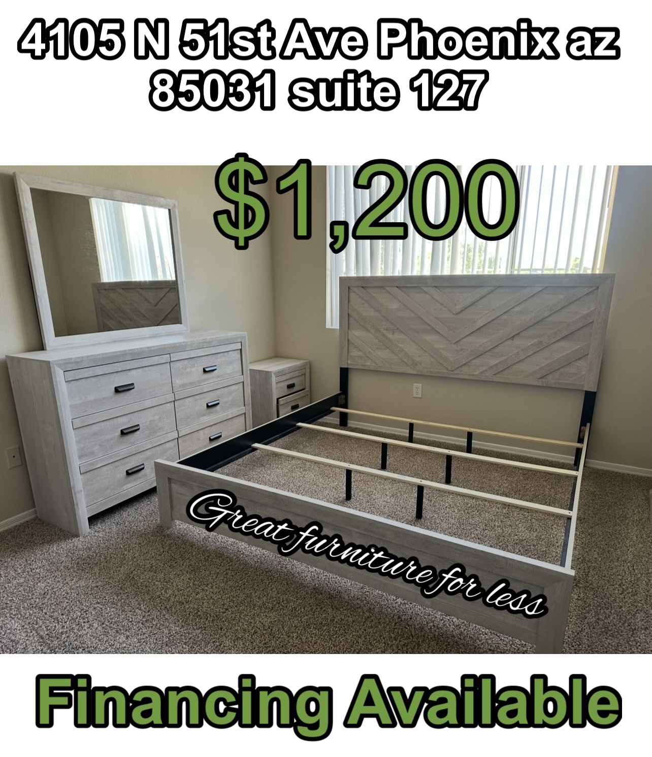 King Size Bedroom Set Include Bed Frame Dresser Mirror And Nigstand Brand New