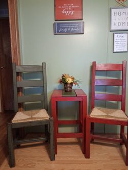 Rustic Ladder-Back Chairs with Rush Seats – Set of 2