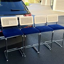 4 Walsh Velvet Bar & Counter Stool By AllModern In Sapphire Blue Velvet 