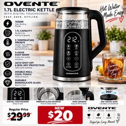 Ovente 1.7L Electric Kettle with Digital Touchscreen