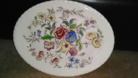 Vernon Kilns USA Hand Painted May Flower Serving 14" X 10.5" Oval Platter Dish