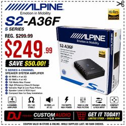 Alpine S Series Power Amplifier 4 Ch Speaker System Amp 720 Watts Max S2-A36F 🚨 Payment Options Available 🚨 No Credit Needed 🚨 