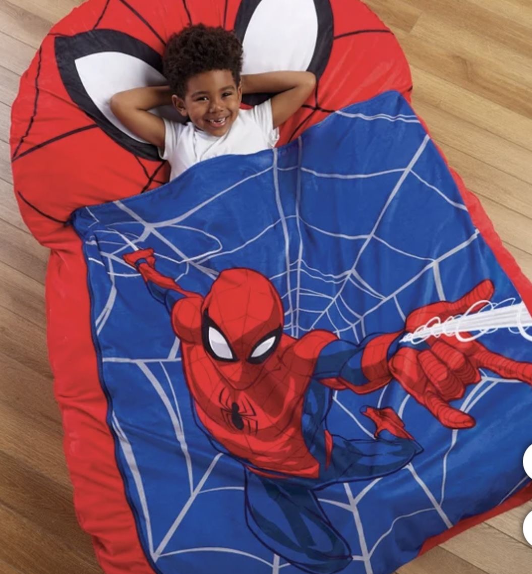 🕷️ Spider-Man Kids Floor Lounger/Sleeping Bag - Soft Memory Foam - Large 47”x64” - Blue (Brand New)