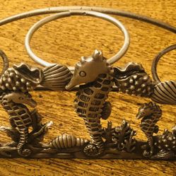 3 Ring Metal Sea Horses Candle Holder