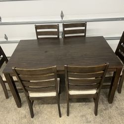 Solid Wood Table With 6 Padded Chairs