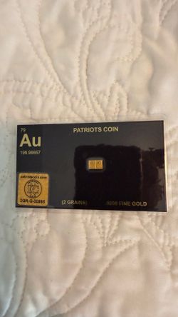 Patriots Coin 2 Grain .9999 Fine Gold Bar on Original SEALED Card