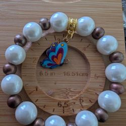 12mm Faux Pearl Butterfly Bracelet