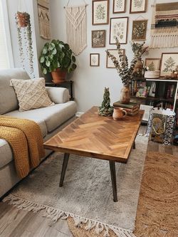 Wood Coffee Table with Herringbone Top