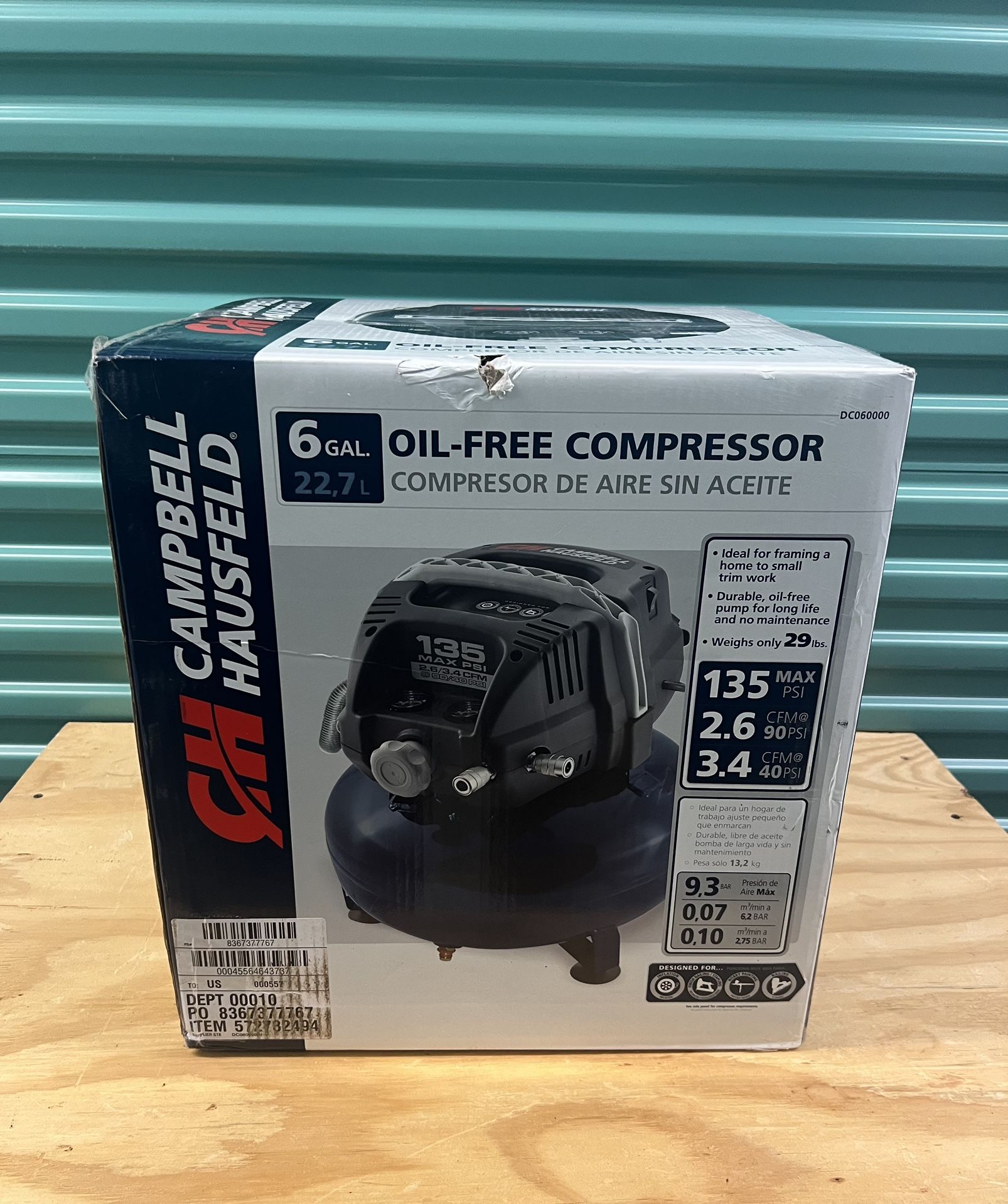 Campbell Hausfeld 6 gallon oil free air compressor