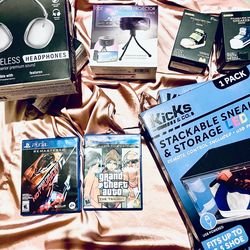 Headphones,phone projector,legos,games & shoe or collectibles cases