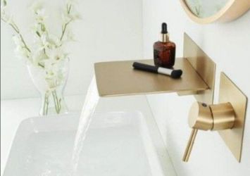 Brushed Gold Bathroom Faucet/Bathtub Spout, Wall Mount Waterfall Ceramic Disc,Tarnish Resistant