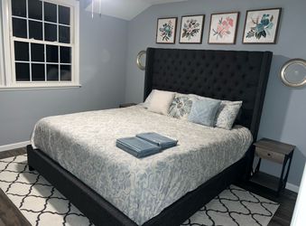 King Size Tufted Wingback Upholstered Bed Frame