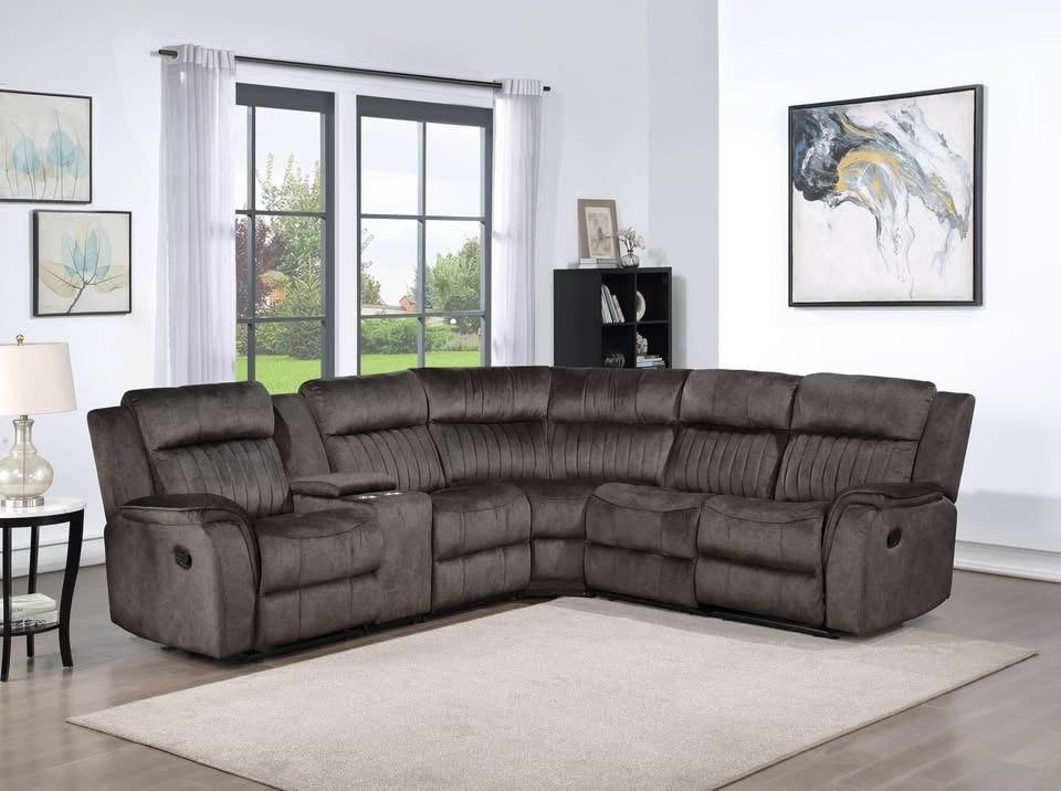 BRAND NEW Dark Gray Fabric Reversible Sectional Sofa Manual Recliners